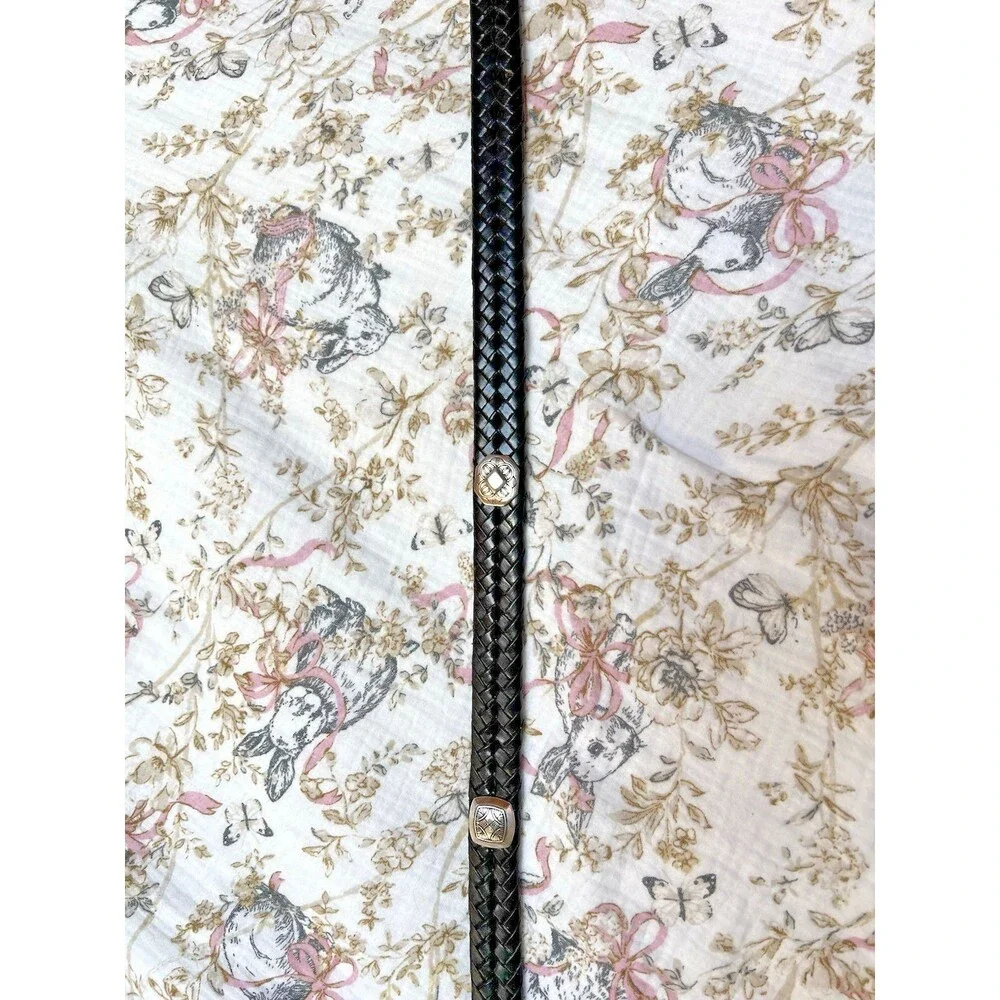 Brighton Size L 34 Brown Leather  Braided Belt Silver Accents & Buckle #Q2103